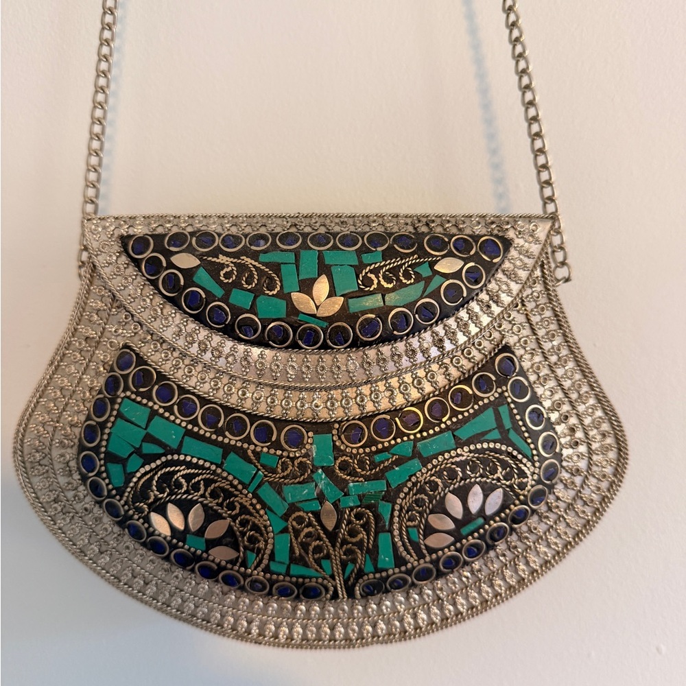 Silver and Green Mosaic Clutch Bag